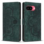 Per Google Pixel 9a Custodia per telefono in pelle smerigliata retrò con motivo mandala in rilievo (verde)