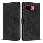 Per Google Pixel 9a Custodia per telefono in pelle smerigliata retrò con motivo mandala in rilievo (nero)