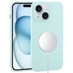 Custodia per iPhone 15 in silicone liquido a copertura totale con MagSafe (ciano)