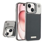 Custodia per telefono MagSafe in PC con supporto in fibra di carbonio senza cornice per iPhone 15 (grigio titanio)