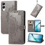 Custodia in pelle con stampa mandala e fiore per Samsung Galaxy S25 Edge 5G (grigio)
