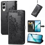 Custodia in pelle con stampa mandala floreale per Samsung Galaxy S25 Edge 5G (nera)
