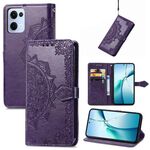 Custodia in pelle goffrata con motivo mandala floreale per OPPO Reno13 (viola)