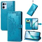 Custodia in pelle goffrata con motivo mandala floreale per OPPO Reno13 (blu)