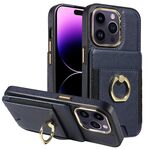 Custodia in pelle per iPhone 16 Pro Max con anello multifunzione, verticale, con chiusura a portafoglio (blu scuro)