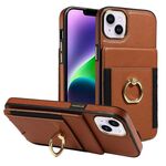 Custodia in pelle per iPhone 14 Plus, con anello multifunzione, verticale, con chiusura a portafoglio e retro (marrone)