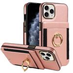 Custodia in pelle per iPhone 13 Pro con anello multifunzionale, verticale, con chiusura a portafoglio e retro, (oro rosa)