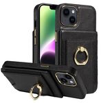 Custodia per iPhone 13 con anello multifunzione, verticale, con portafoglio e cover posteriore in pelle (nera)