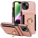 Custodia in pelle per iPhone 13 con anello multifunzione, verticale, con chiusura a portafoglio e retro (oro rosa)