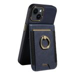 Custodia in pelle per iPhone 13 con anello multifunzione, verticale, con chiusura a portafoglio e retro (blu scuro)
