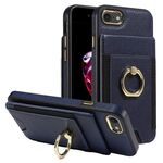 Custodia in pelle per iPhone X / XS con anello multifunzionale, verticale, con chiusura a portafoglio e retro (blu scuro)