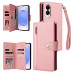Custodia in pelle a tre ante con fibbia a rivetto per Samsung Galaxy S25 Edge 5G e 9 carte (oro rosa)