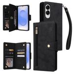 Custodia in pelle a tre ante con fibbia a rivetto per Samsung Galaxy S25 Edge 5G e 9 carte (nera)