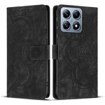 Custodia per telefono in pelle smerigliata retrò con motivo mandala in rilievo per Xiaomi 14T Pro (nera)