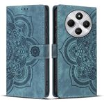 Custodia per telefono in pelle smerigliata retrò con motivo mandala in rilievo per Redmi 14C / A4 5G (blu)
