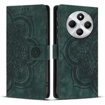 Custodia per telefono in pelle smerigliata retrò con motivo mandala in rilievo per Redmi 14C / A4 5G (verde)