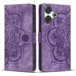 Custodia per telefono in pelle smerigliata retrò con motivo mandala in rilievo per Redmi 13 4G / 5G (viola)