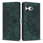 Custodia per telefono in pelle smerigliata retrò con motivo mandala in rilievo per Redmi 13 4G / 5G (verde)