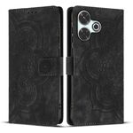 Custodia per telefono in pelle smerigliata retrò con motivo mandala in rilievo per Redmi 13 4G / 5G Global (nera)
