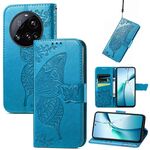 Custodia in pelle goffrata con motivo a farfalla e fiore per Xiaomi 15 Ultra (blu)