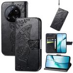 Custodia in pelle goffrata con motivo a farfalla e fiori per Xiaomi 15 Ultra (nera)