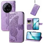 Custodia in pelle goffrata con motivo a farfalla e fiori per Xiaomi 15 Ultra (lavanda)