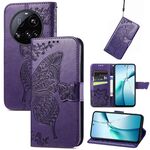 Custodia in pelle goffrata con motivo a farfalla e fiori per Xiaomi 15 Ultra (viola)