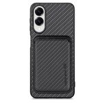 Custodia per iPhone 16e con supporto Magsafe in pelle e fibra di carbonio (nera)