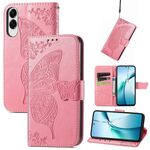 Custodia in pelle con stampa a farfalla e fiore per Samsung Galaxy S25 Edge 5G (rosa)