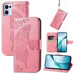 Custodia in pelle goffrata con motivo a farfalla e fiori per OPPO Reno13 Pro (rosa)