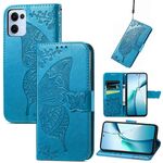 Custodia in pelle goffrata con motivo a farfalla e fiori per OPPO Reno13 Pro (blu)