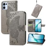 Custodia in pelle goffrata con motivo a farfalla e fiori per OPPO Reno13 Pro (grigio)