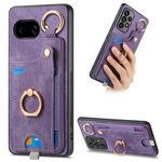 Custodia per telefono con anello e passante per Google Pixel 9a, effetto pelle retrò (viola)