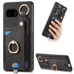 Custodia per telefono con anello e passante per Google Pixel 9a, effetto pelle retrò (nero)