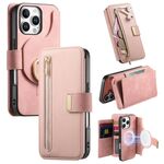 Custodia per iPhone 16 Pro con cerniera ad anello, protezione RFID e MagSafe in pelle (rosa)