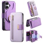 Custodia in pelle con blocco RFID e MagSafe per iPhone 16 Plus (viola)