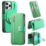 Custodia in pelle con cerniera ad anello per iPhone 14 Pro, anti-RFID, MagSafe (verde)