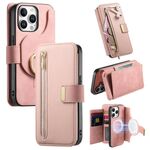 Custodia in pelle con cerniera ad anello per iPhone 13 Pro Max, anti-RFID, MagSafe (rosa)