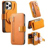 Custodia in pelle con cerniera ad anello per iPhone 13 Pro, anti-RFID, MagSafe (arancione)