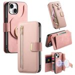 Custodia in pelle con cerniera ad anello per iPhone 13, anti-RFID, MagSafe (rosa)
