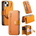 Custodia in pelle con cerniera ad anello per iPhone 13, anti-RFID, MagSafe (arancione)