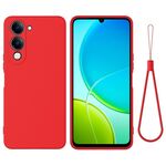 Custodia per telefono a copertura totale antiurto in silicone liquido tinta unita per vivo Y04 4G / Y29s 5G / Y19e India (rosso)