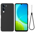 Custodia per telefono a copertura totale antiurto in silicone liquido tinta unita per vivo Y04 4G / Y29s 5G / Y19e India (nero)