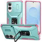 Custodia per telefono con supporto scorrevole Camshield per Samsung Galaxy S25 Edge 5G (rosa + grigio verde)