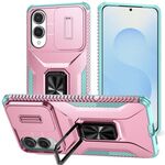 Custodia per telefono con supporto scorrevole Camshield per Samsung Galaxy S25 Edge 5G (grigio verde + rosa)