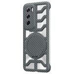 Custodia per telefono cellulare MagSafe con supporto girevole in fibra di carbonio cava globale per OPPO Reno12 (grigio)