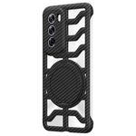 Custodia per telefono OPPO Reno12 Global Hollow in fibra di carbonio con supporto girevole MagSafe (nera)