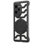 Custodia per telefono MagSafe con supporto girevole in fibra di carbonio cava per Honor 100 Pro (nera)