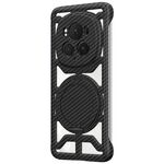 Custodia per telefono MagSafe con supporto girevole in fibra di carbonio cava per Honor Magic6 Pro (nera)