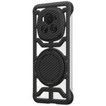 Custodia per telefono MagSafe con supporto girevole in fibra di carbonio cava per Honor Magic6 (nera)